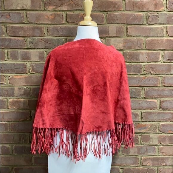 Central Falls Red Suede Fringed Cape Shawl - Picture 4 of 14